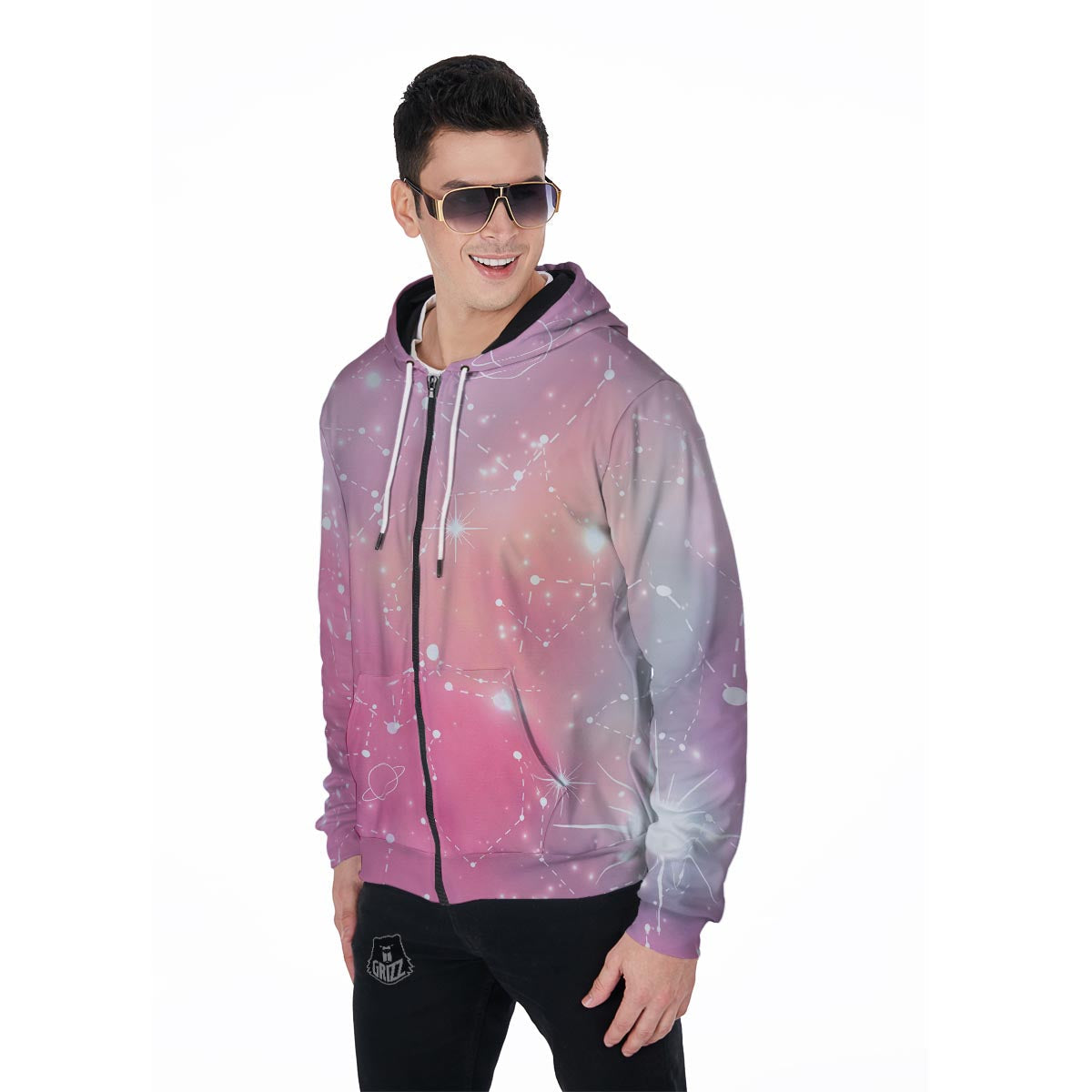 Pink Galaxy Stardust Men's Zip Up Hoodie-grizzshop