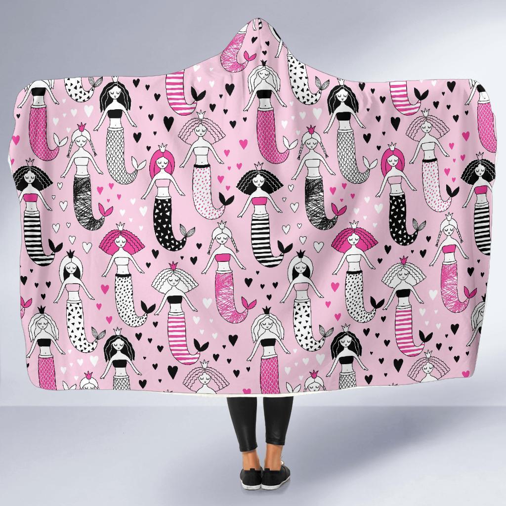 Pink Girly Mermaid Teal Scales Hooded Blanket-grizzshop