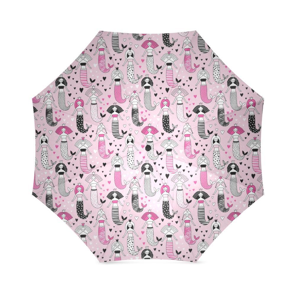 Pink Girly Mermaid Teal Scales Pattern Print Foldable Umbrella-grizzshop