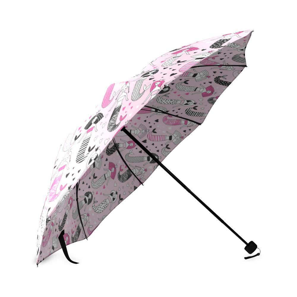 Pink Girly Mermaid Teal Scales Pattern Print Foldable Umbrella-grizzshop