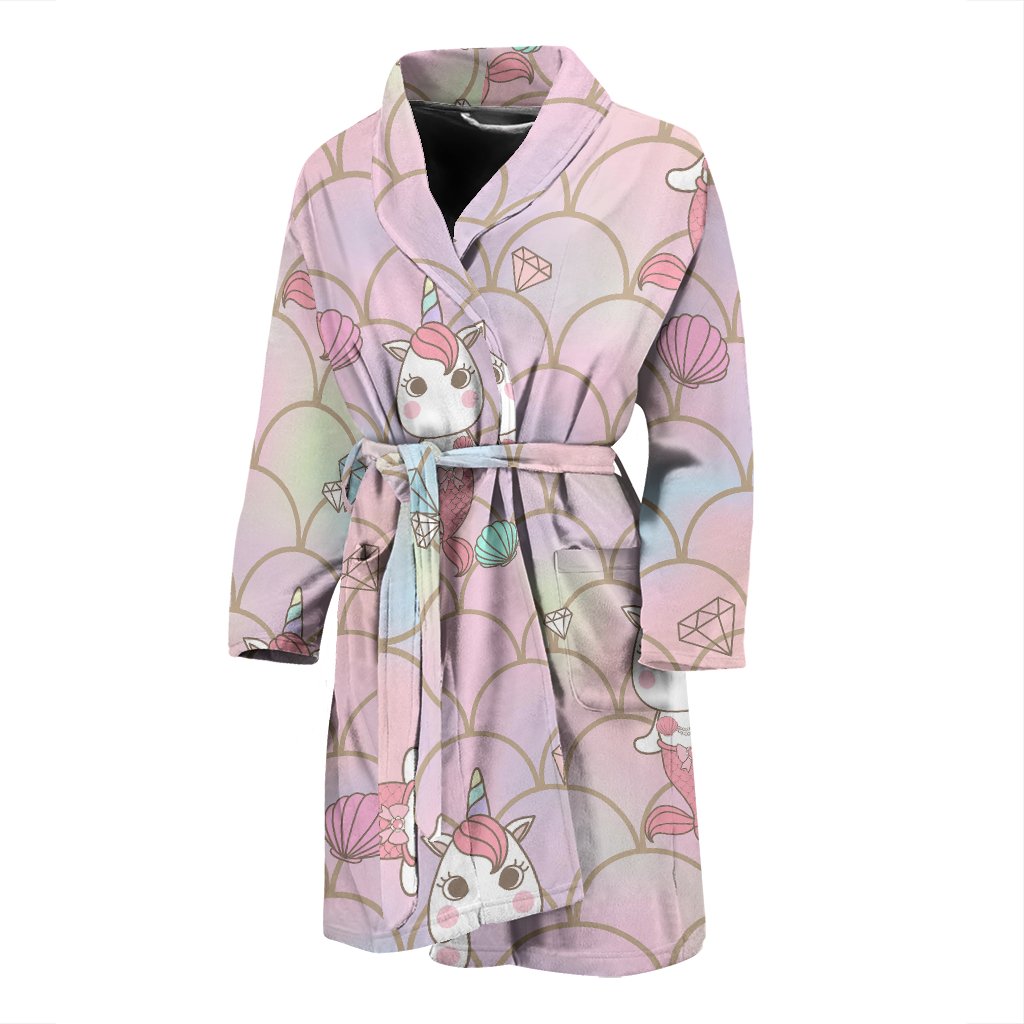 Pink Girly Mermaid Unicon Teal Scales Men Long Robe-grizzshop
