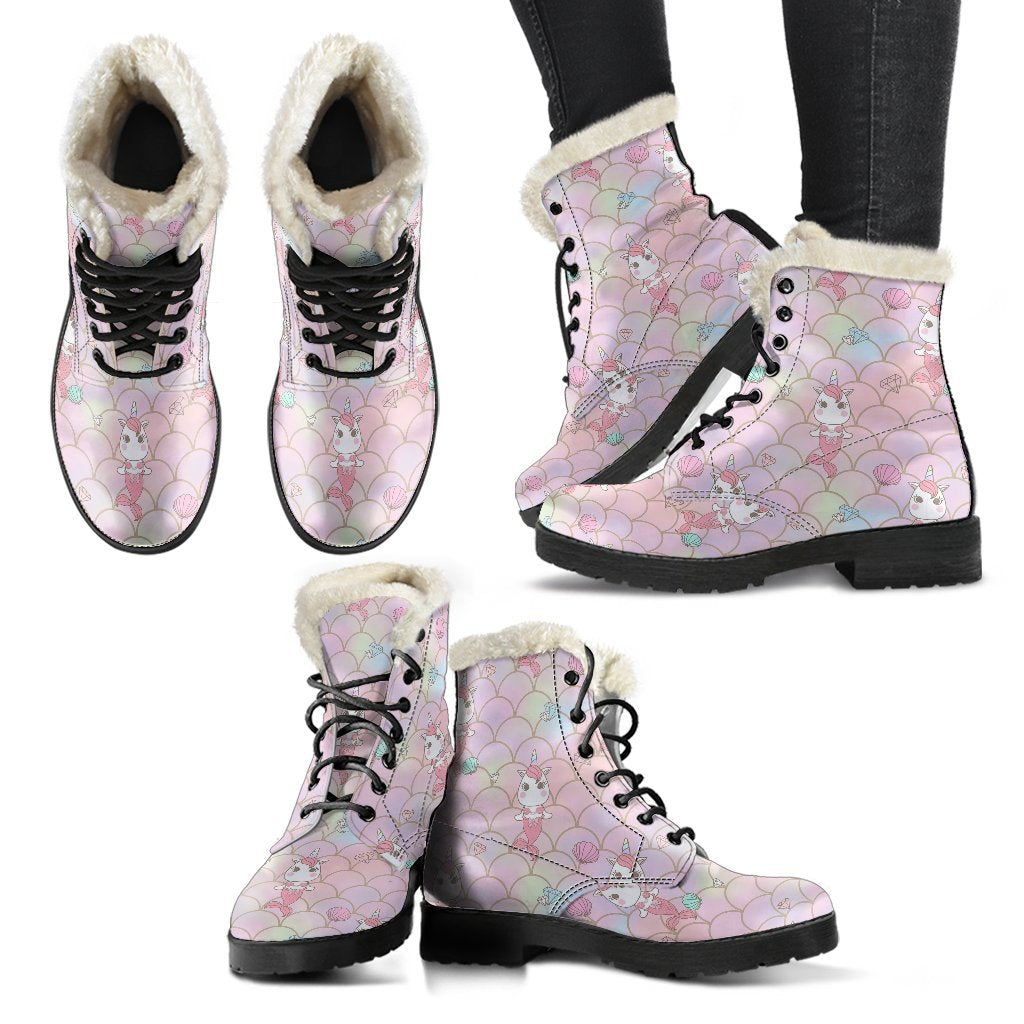 Pink Girly Mermaid Unicorn Teal Scales Pattern Print Comfy Winter Boots-grizzshop