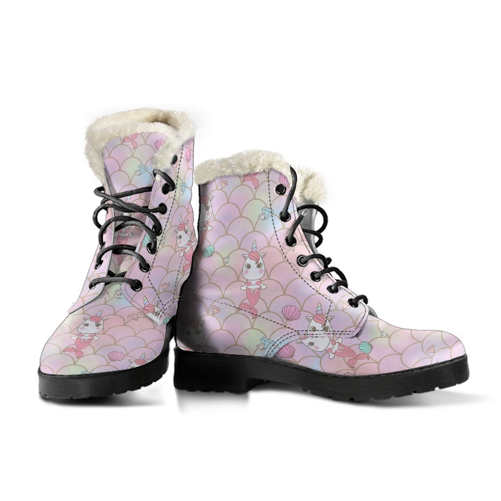 Pink Girly Mermaid Unicorn Teal Scales Pattern Print Comfy Winter Boots-grizzshop