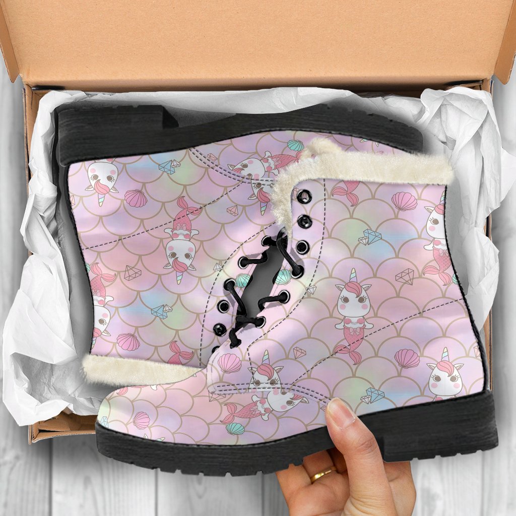 Pink Girly Mermaid Unicorn Teal Scales Pattern Print Comfy Winter Boots-grizzshop