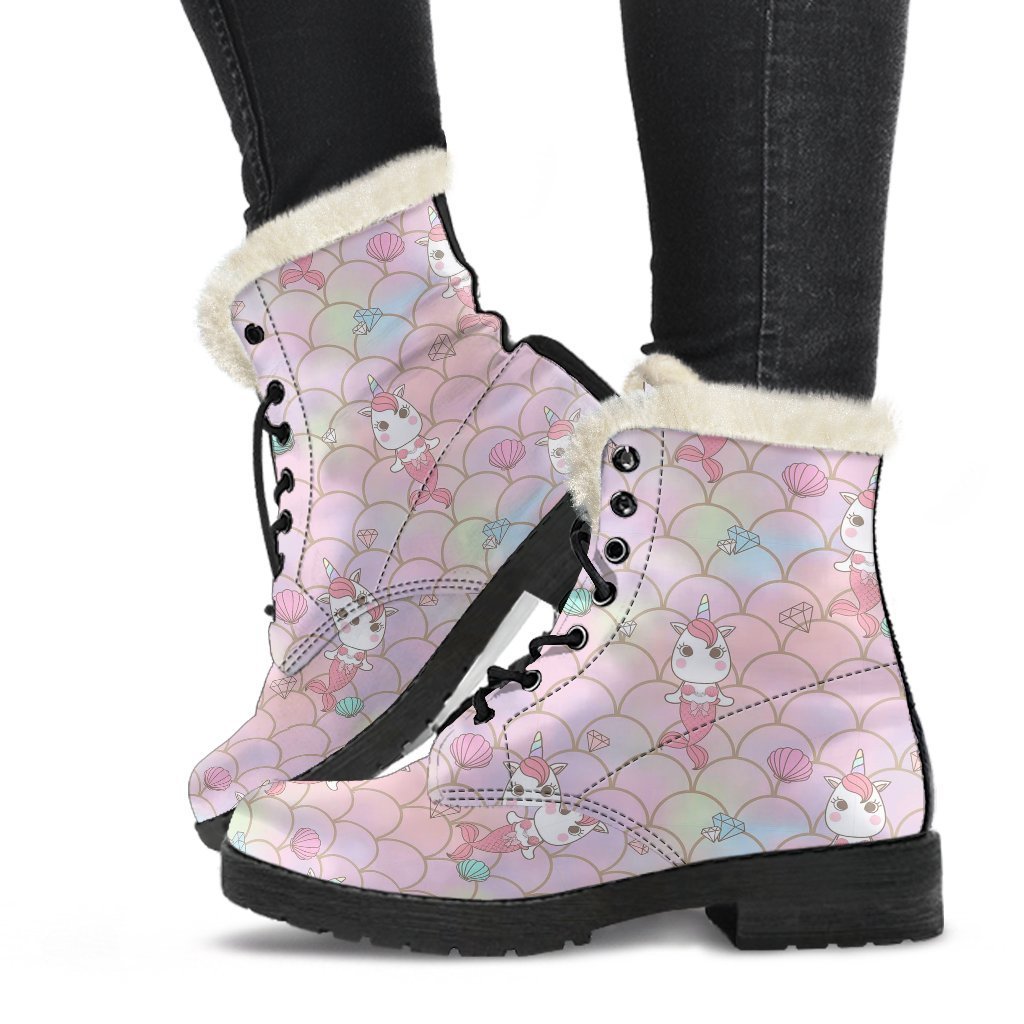Pink Girly Mermaid Unicorn Teal Scales Pattern Print Comfy Winter Boots-grizzshop