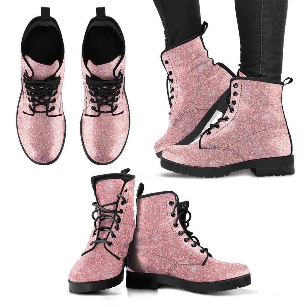 Pink Glitter Pattern Print Men Women Leather Boots-grizzshop