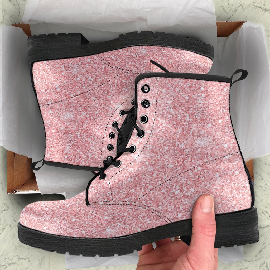 Pink Glitter Pattern Print Men Women Leather Boots-grizzshop