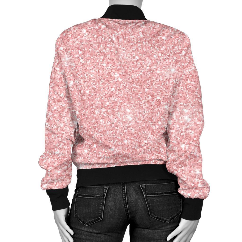 Pink Glitter Pattern Print Women Casual Bomber Jacket-grizzshop