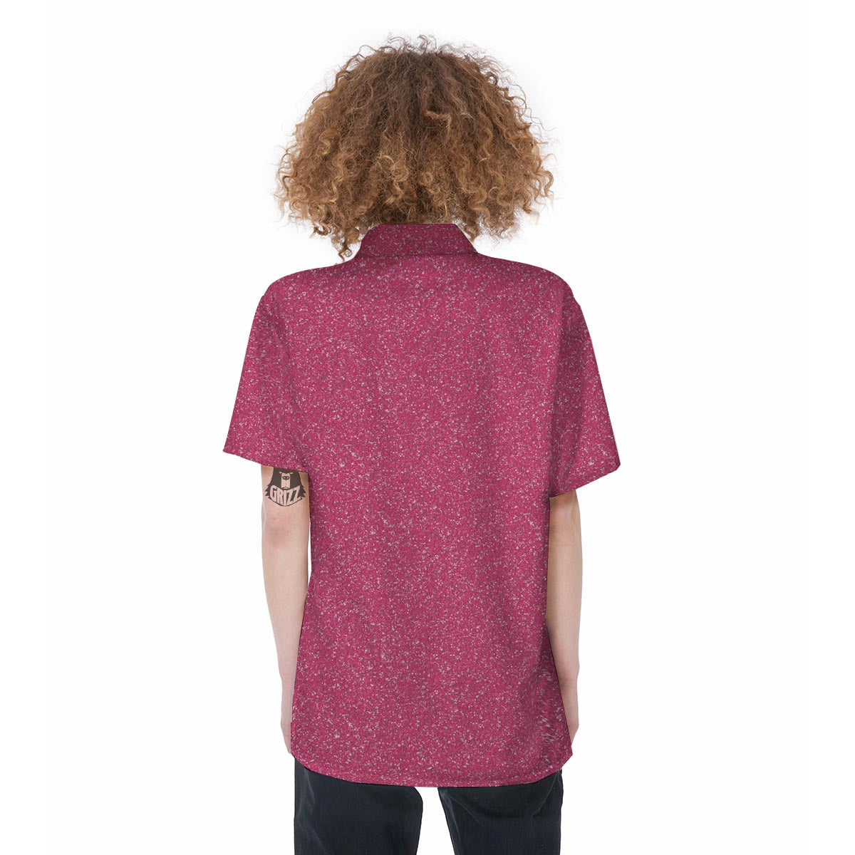 Pink Glitter Texture Print Women's Short Sleeve Shirts-grizzshop