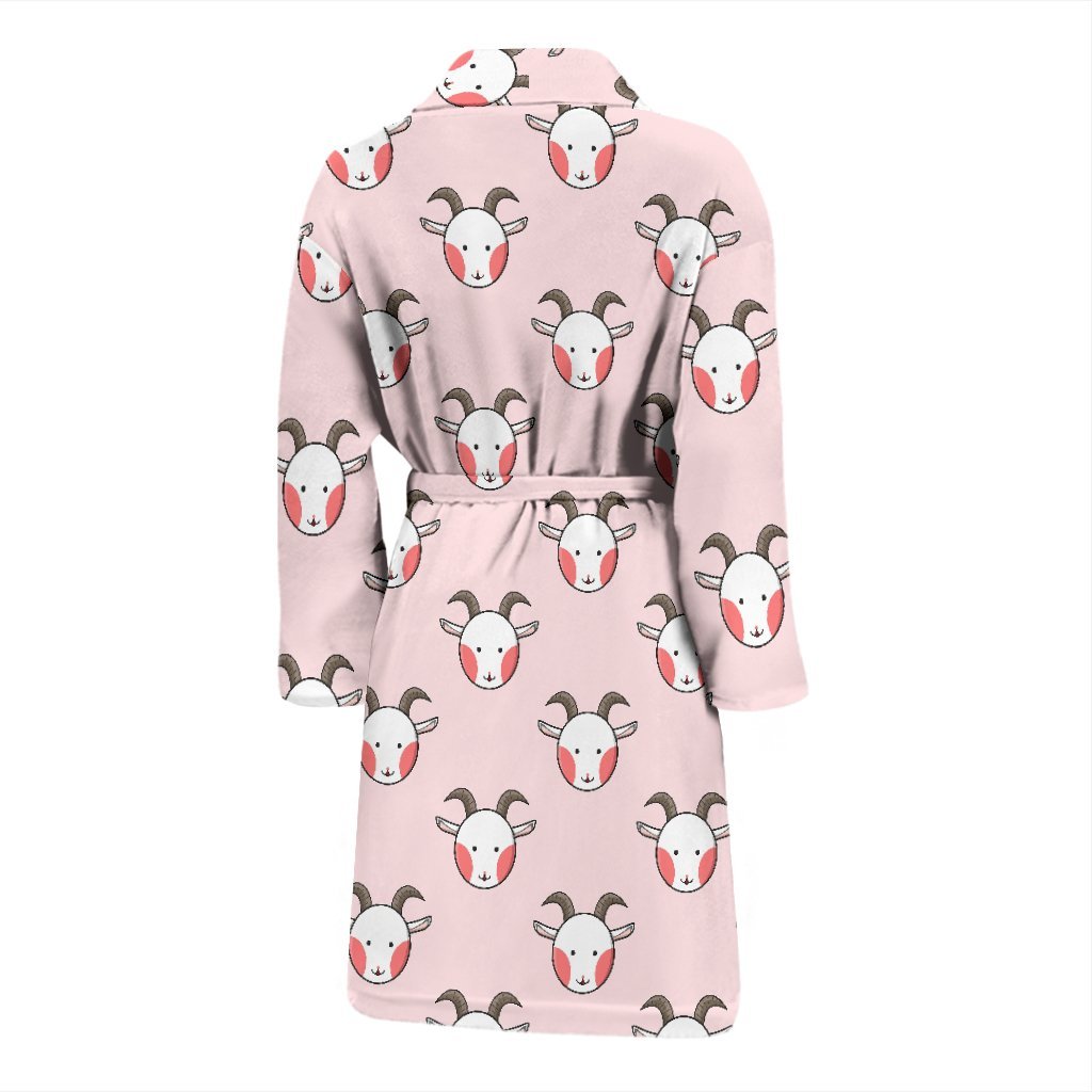 Pink Goat Sheep Pattern Print Men Long Robe-grizzshop