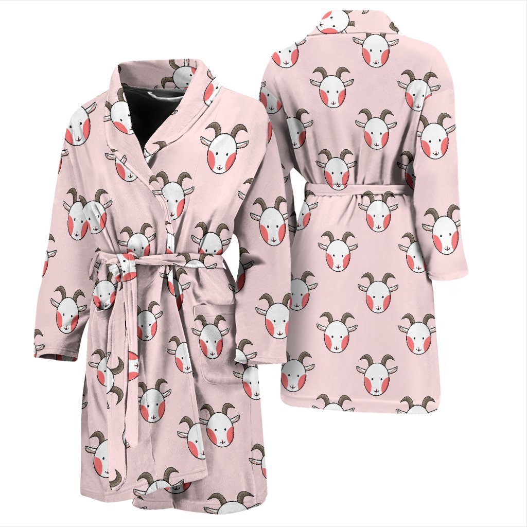 Pink Goat Sheep Pattern Print Men Long Robe-grizzshop