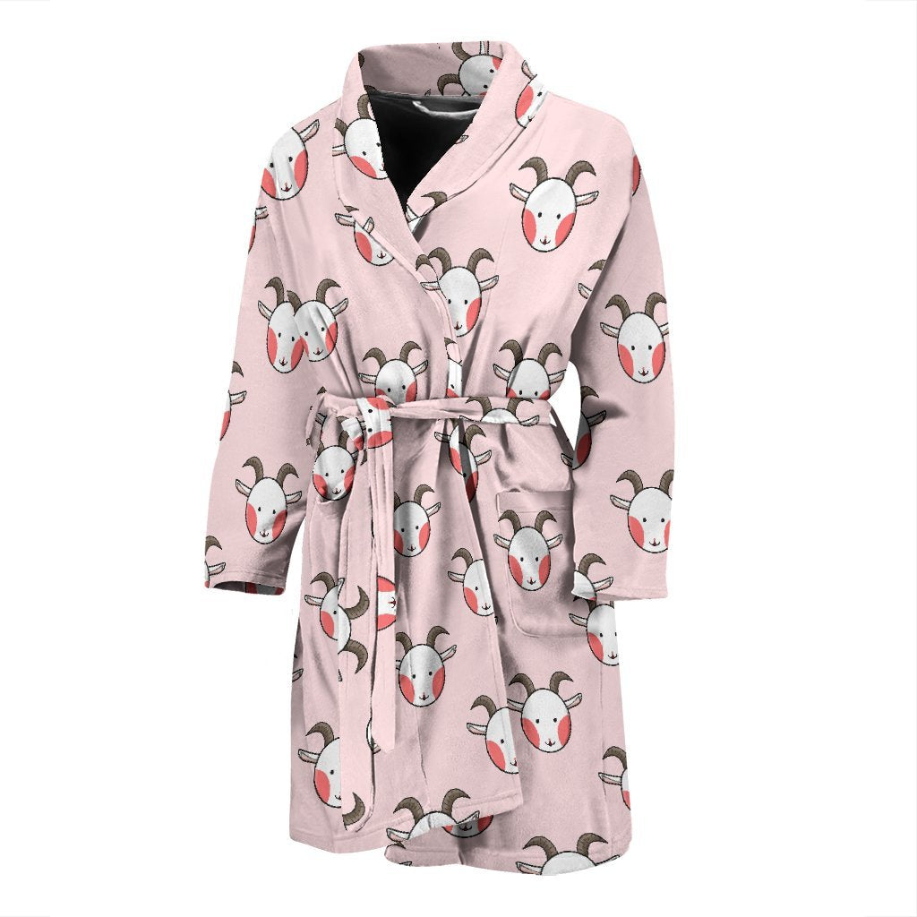 Pink Goat Sheep Pattern Print Men Long Robe-grizzshop