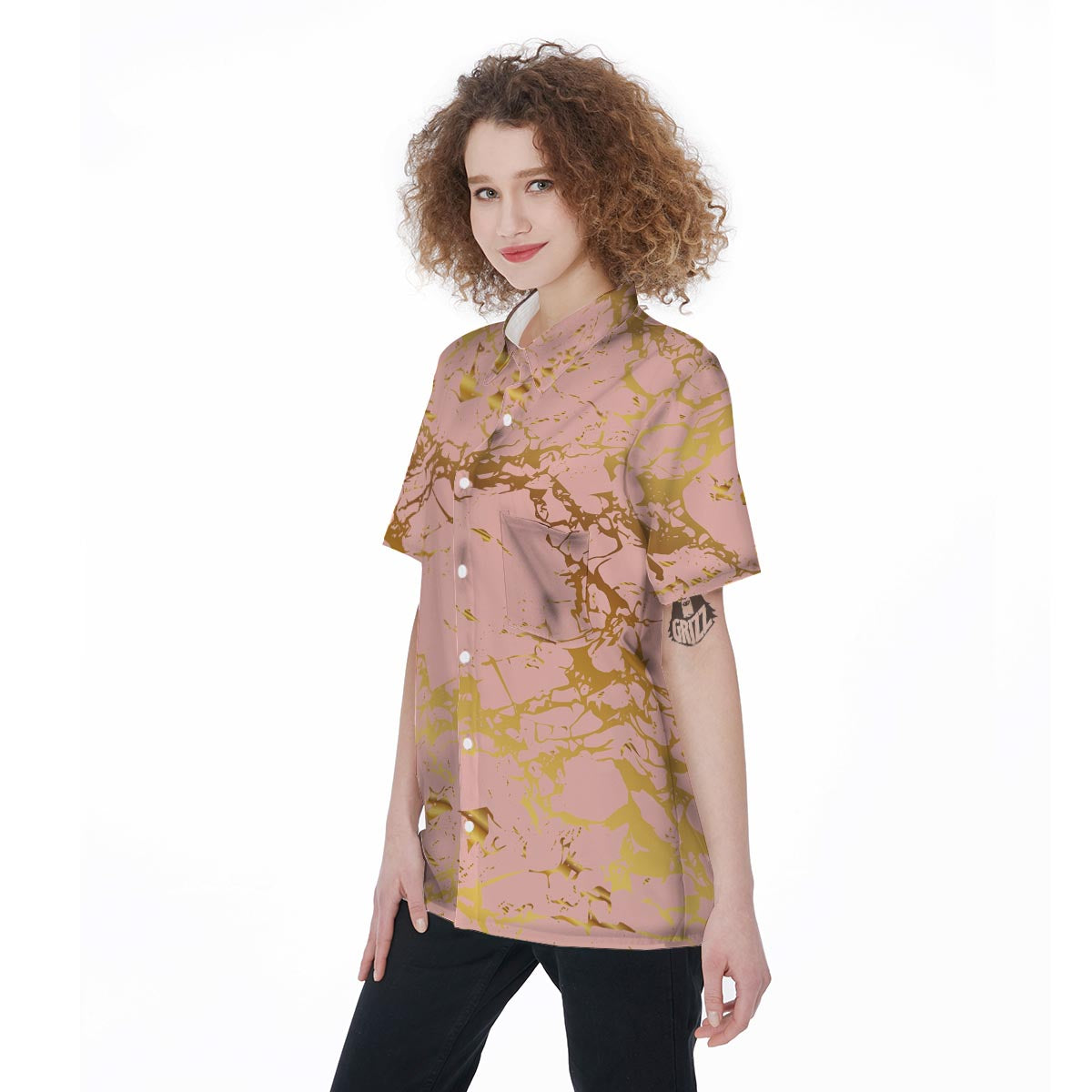 Pink Gold Marble Women's Short Sleeve Shirts-grizzshop