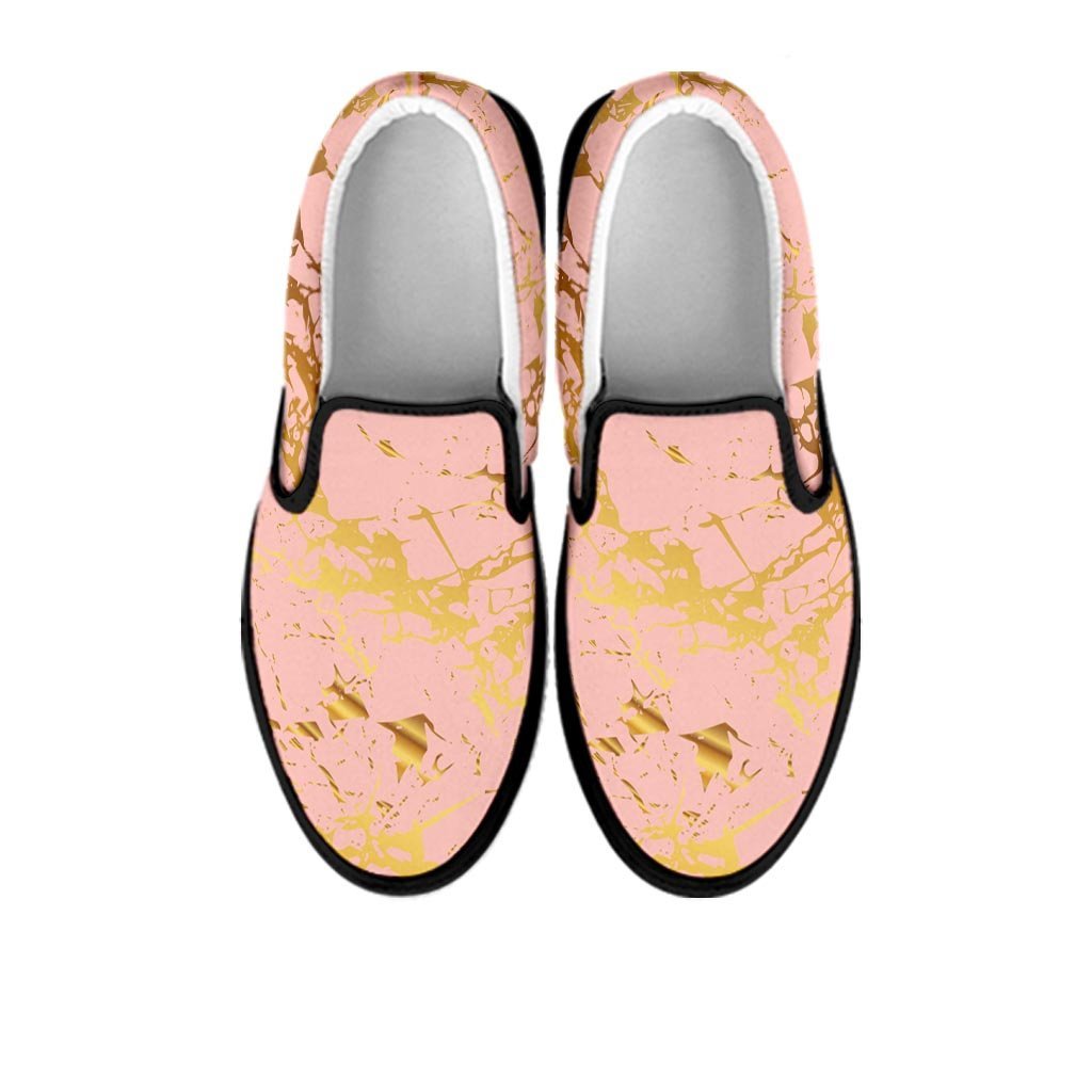 Pink Gold Marble Women's Slip On Sneakers-grizzshop