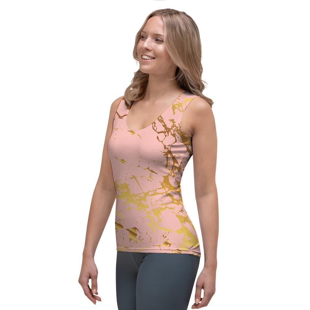 Pink Gold Marble Women's Tank Top-grizzshop