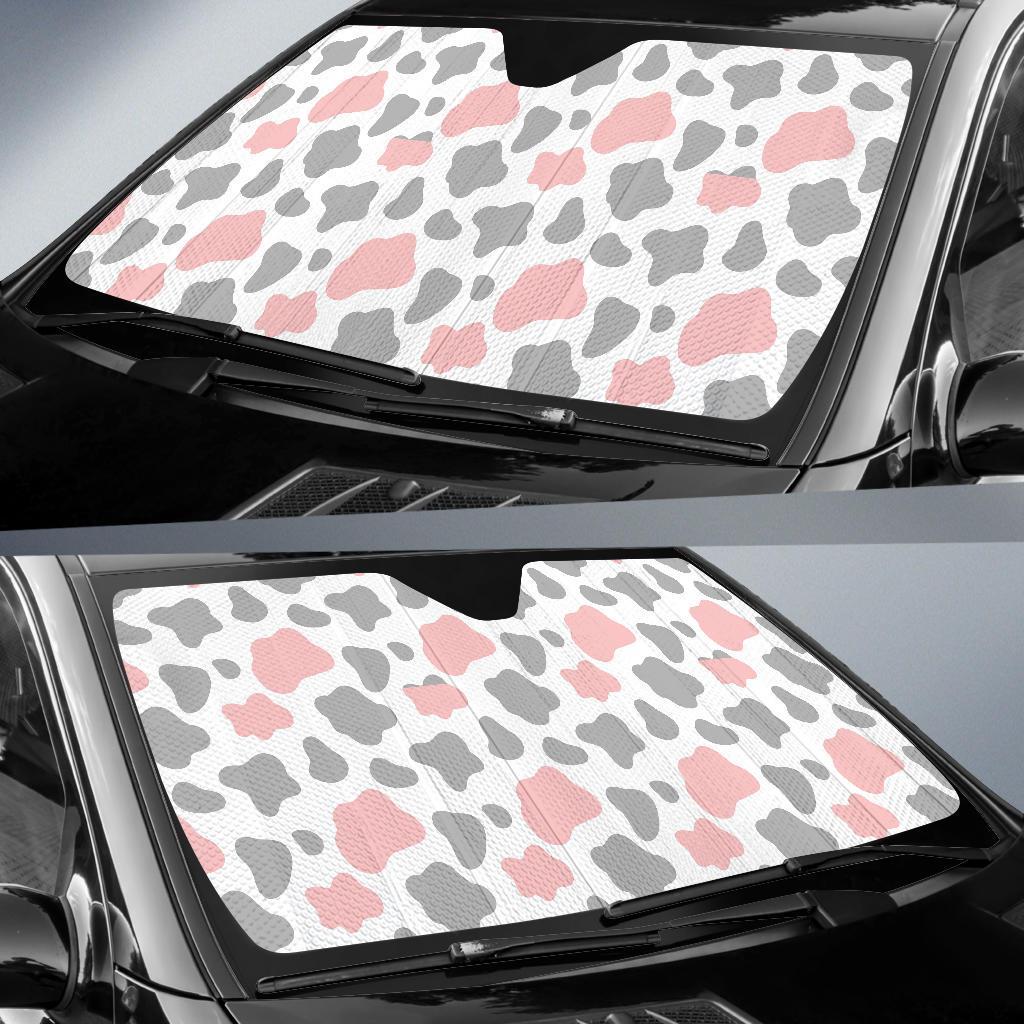 Pink Gray Cow Pattern Print Car Sun Shade-grizzshop