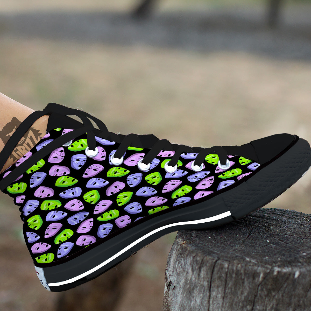 Pink Green And Purple Theater Masks Print Pattern Black High Top Shoes-grizzshop