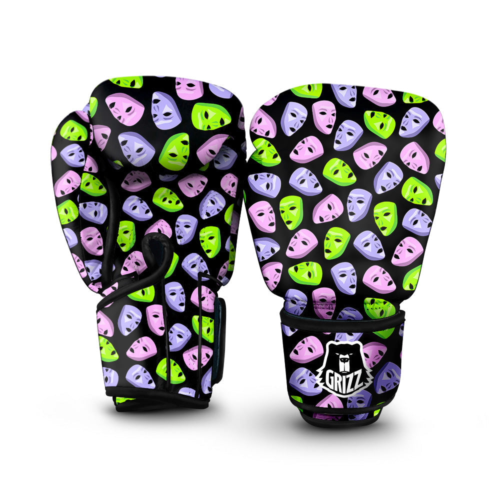 Pink Green And Purple Theater Masks Print Pattern Boxing Gloves-grizzshop