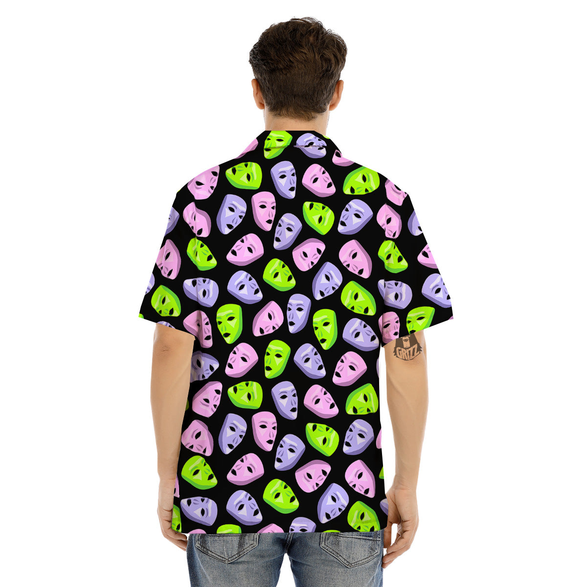 Pink Green And Purple Theater Masks Print Pattern Men's Hawaiian Shirt-grizzshop