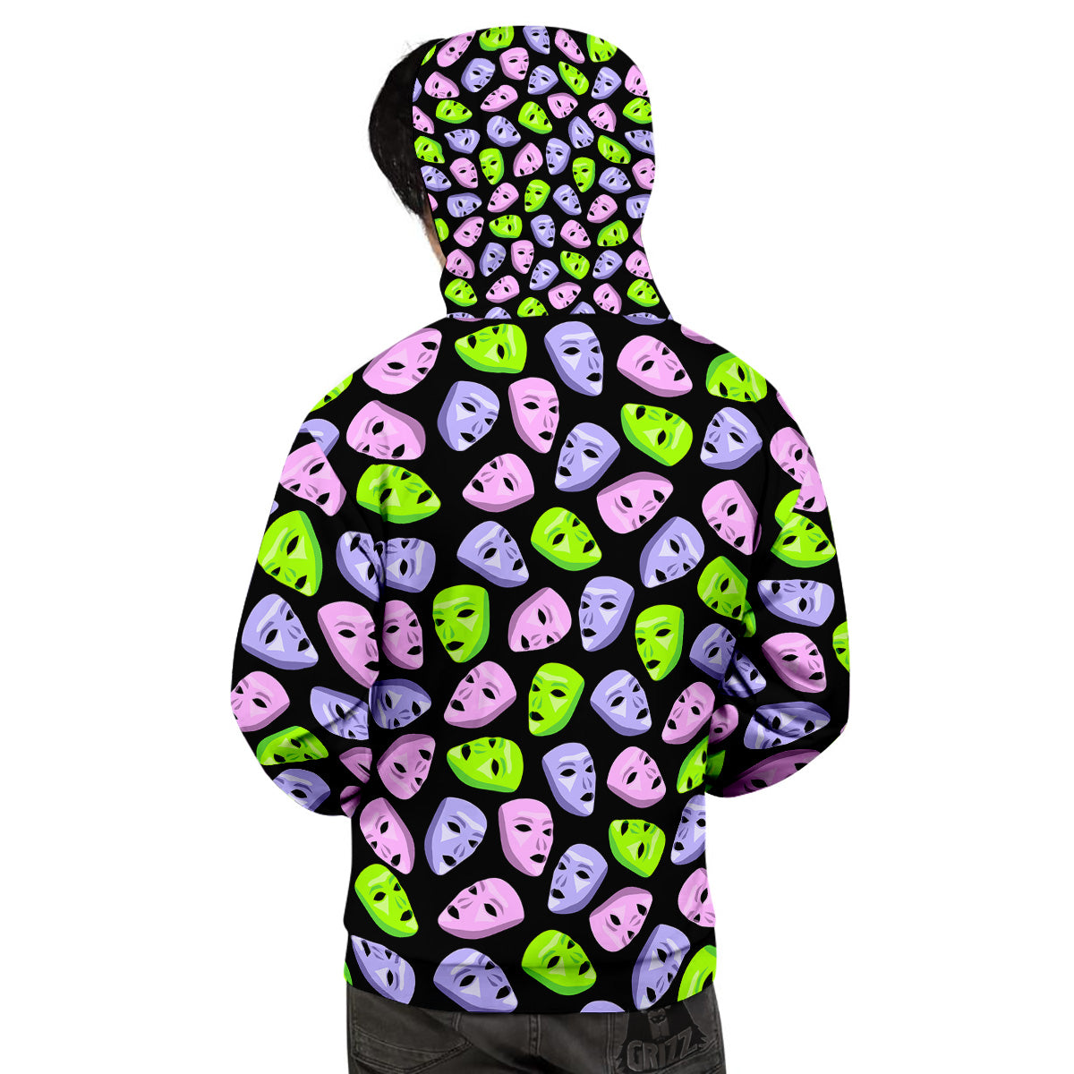 Pink Green And Purple Theater Masks Print Pattern Men's Hoodie-grizzshop