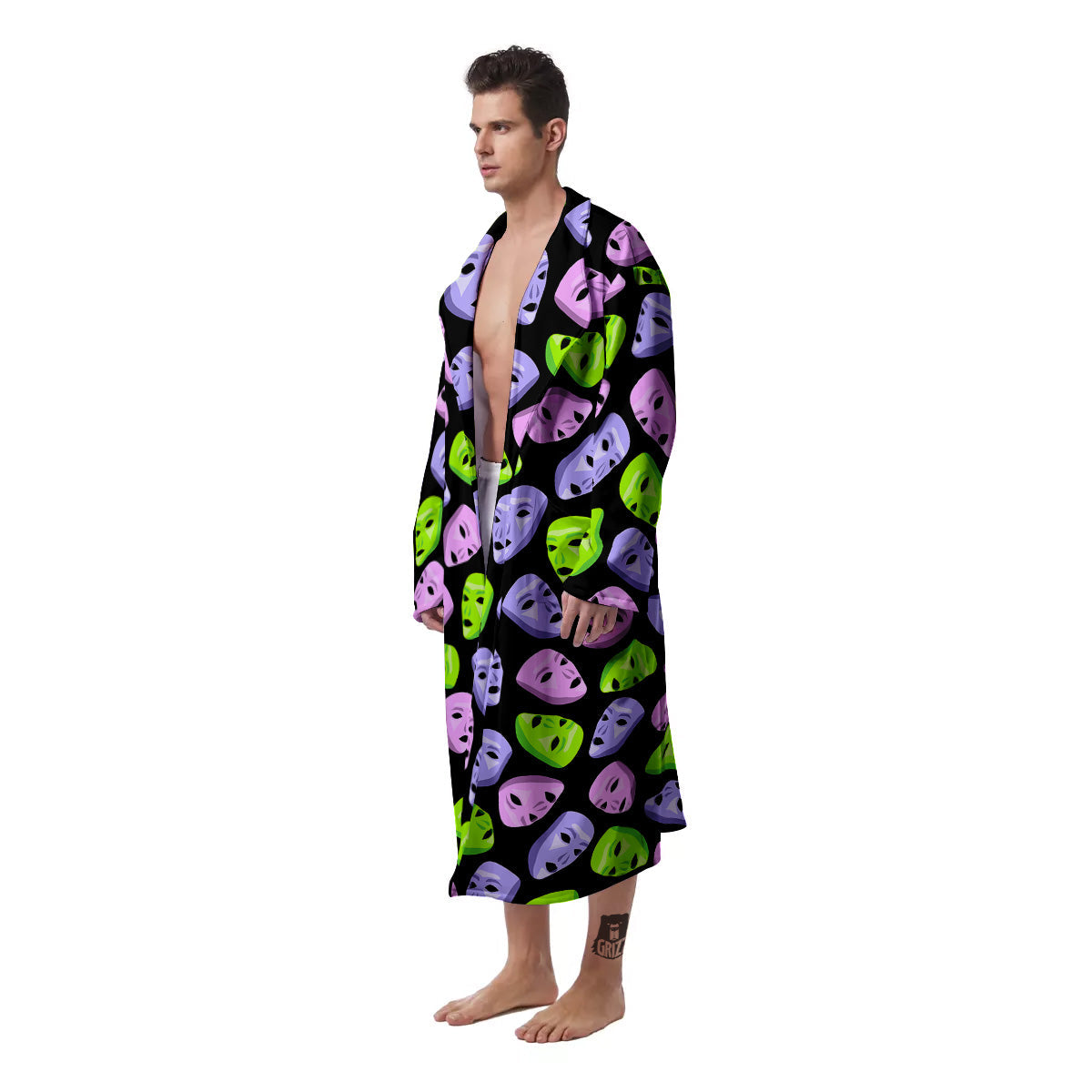 Pink Green And Purple Theater Masks Print Pattern Men's Robe-grizzshop