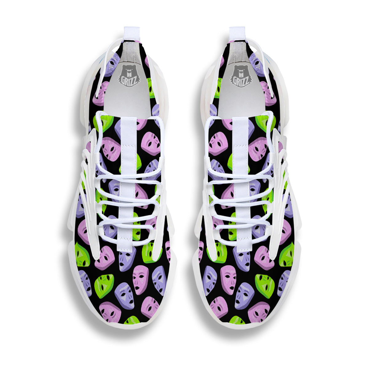 Pink Green And Purple Theater Masks Print Pattern White Gym Shoes-grizzshop