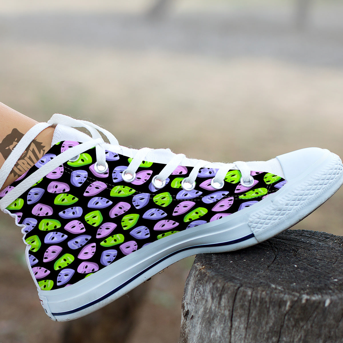 Pink Green And Purple Theater Masks Print Pattern White High Top Shoes-grizzshop