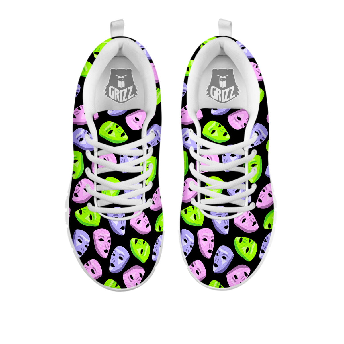 Pink Green And Purple Theater Masks Print Pattern White Sneaker-grizzshop