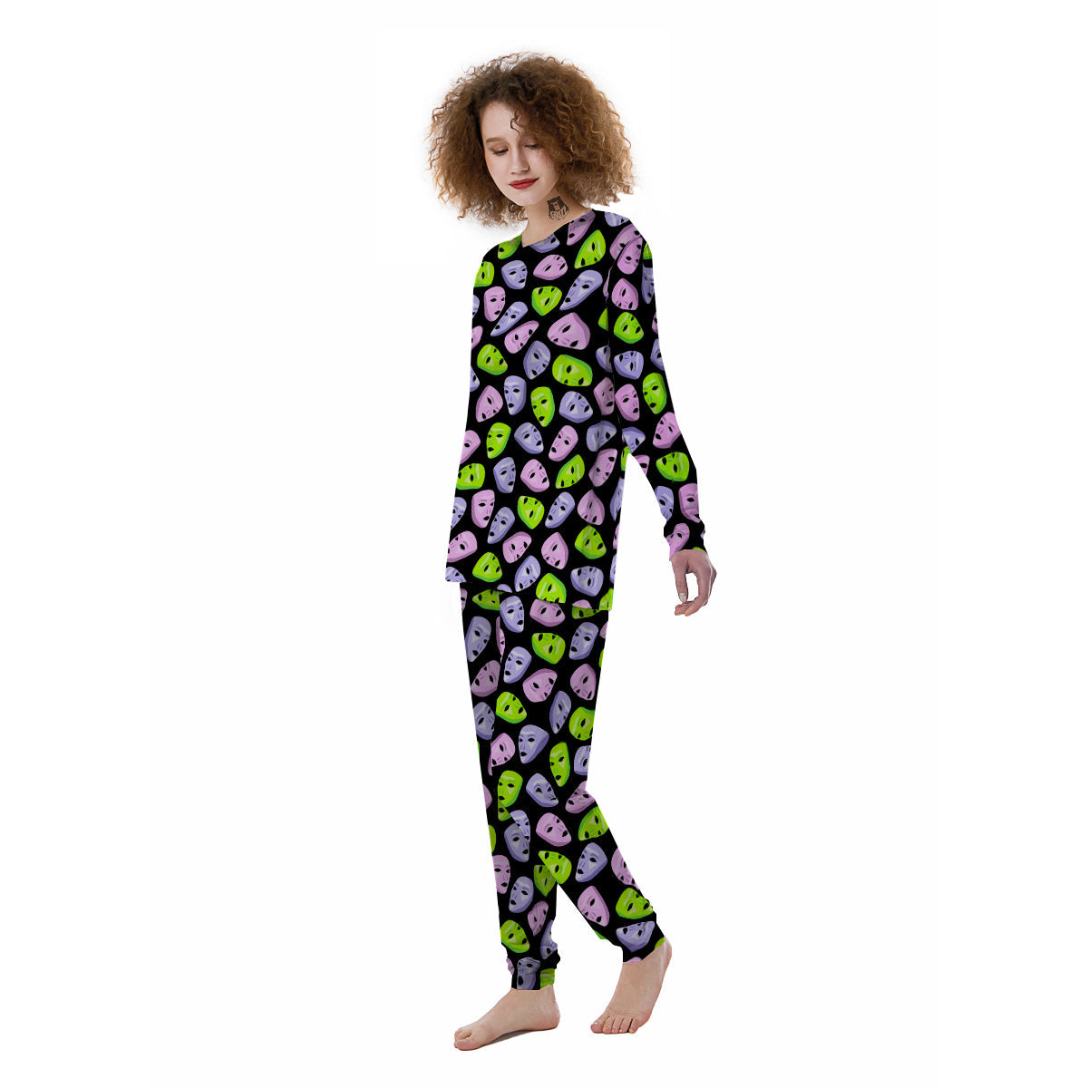 Pink Green And Purple Theater Masks Print Pattern Women's Pajamas-grizzshop