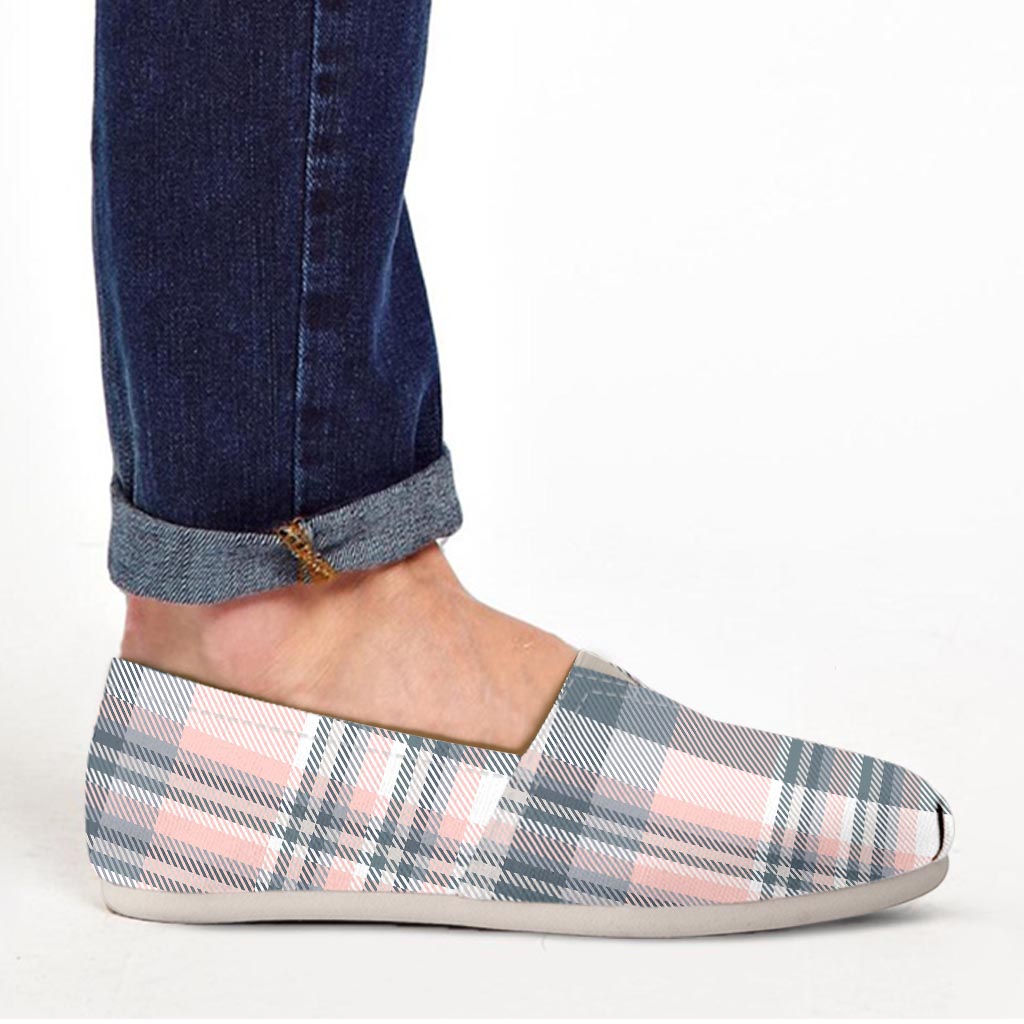 Pink Grey Plaid Tartan Canvas Shoes-grizzshop