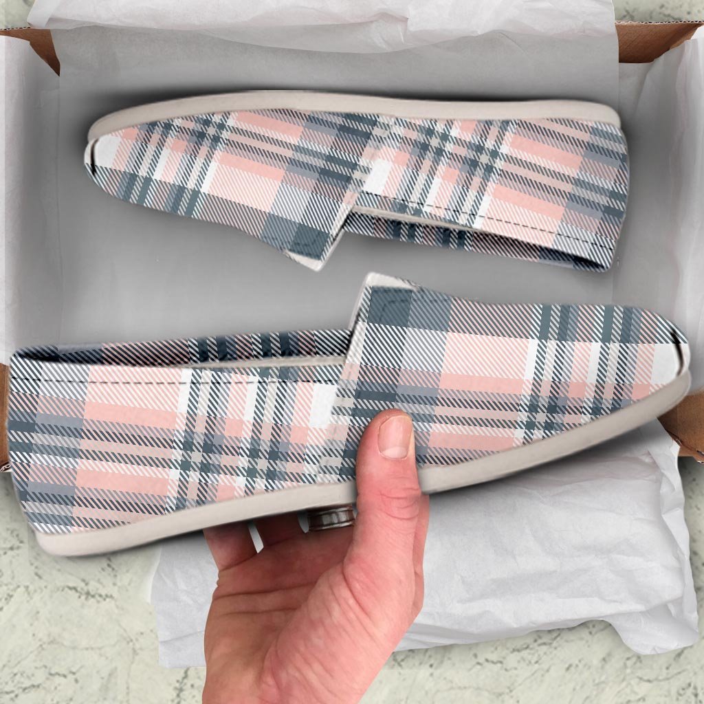 Pink Grey Plaid Tartan Canvas Shoes-grizzshop