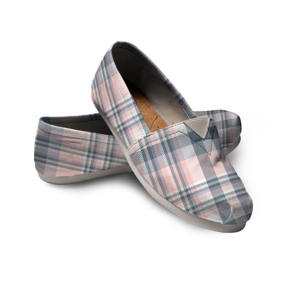 Pink Grey Plaid Tartan Canvas Shoes-grizzshop