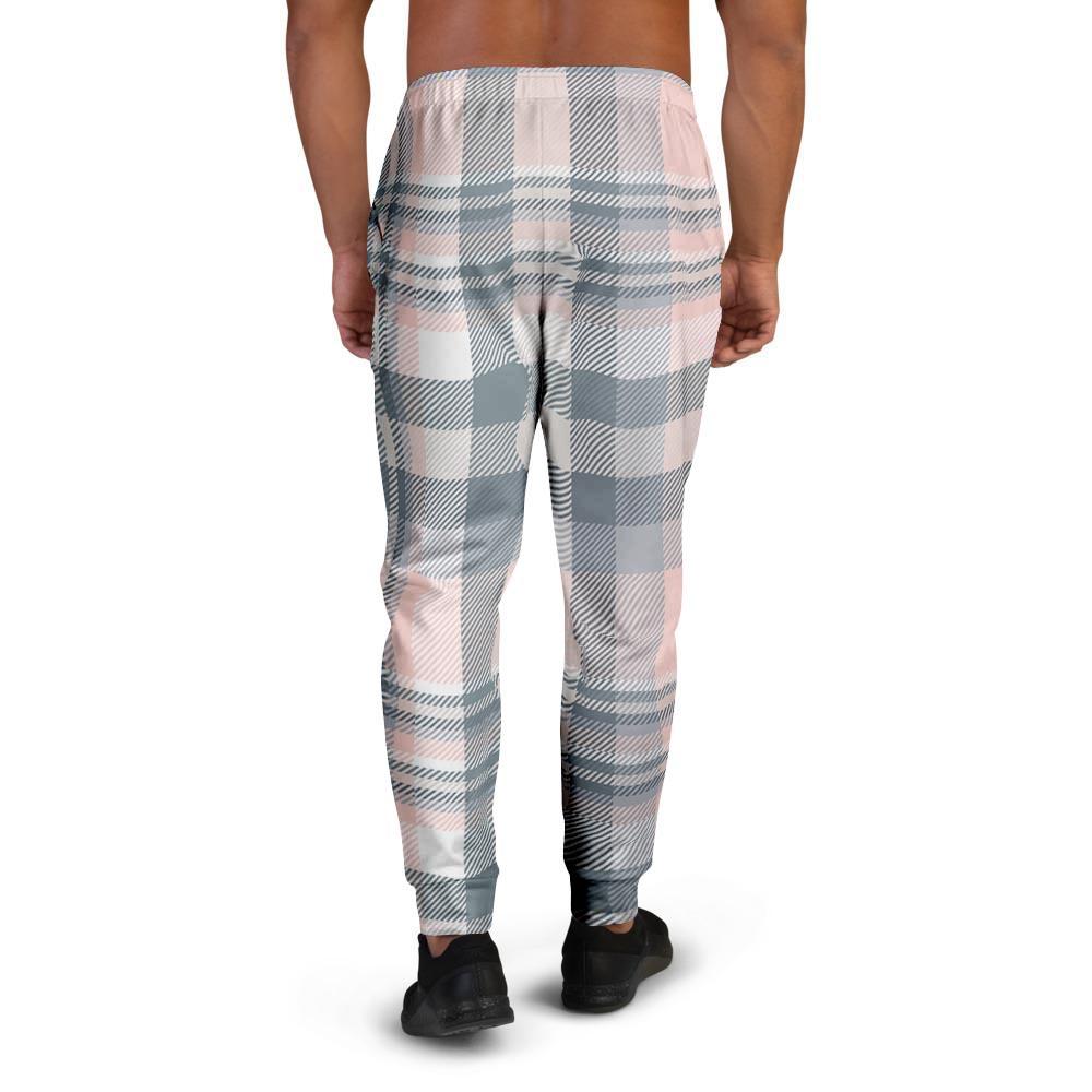 Pink Grey Plaid Tartan Men's Joggers-grizzshop