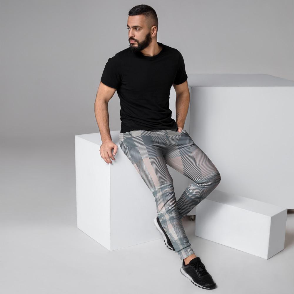 Pink Grey Plaid Tartan Men's Joggers-grizzshop