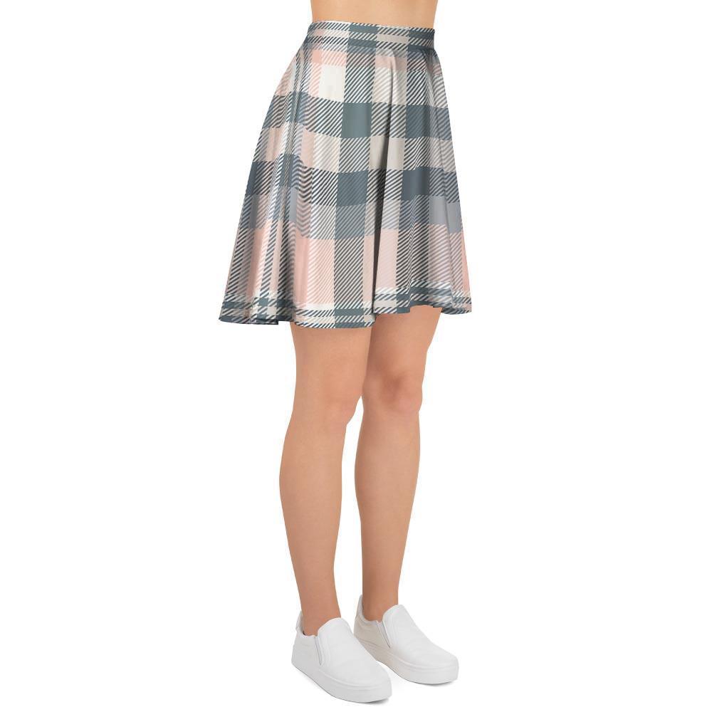 Pink Grey Plaid Tartan Women's Skirt-grizzshop