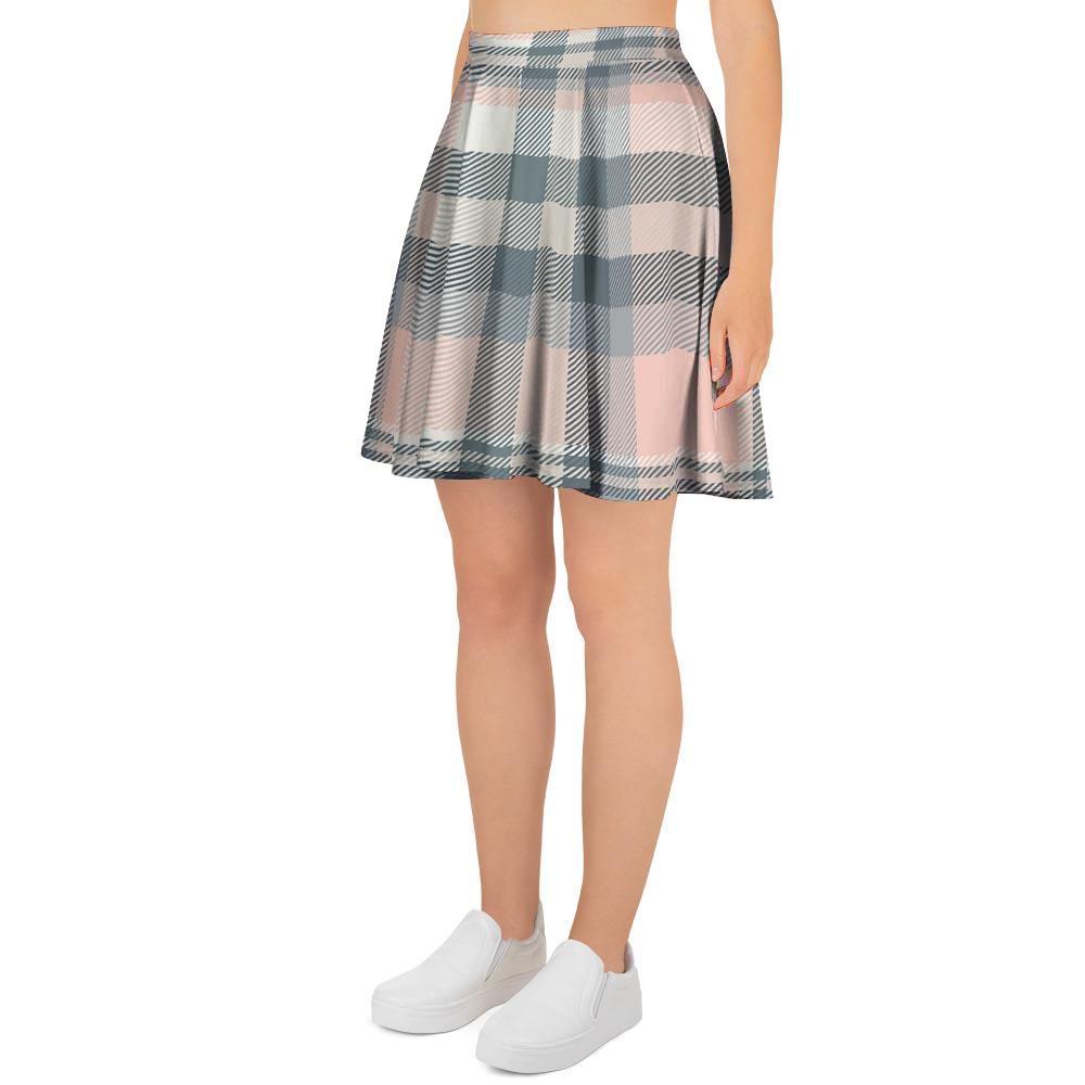 Pink Grey Plaid Tartan Women's Skirt-grizzshop