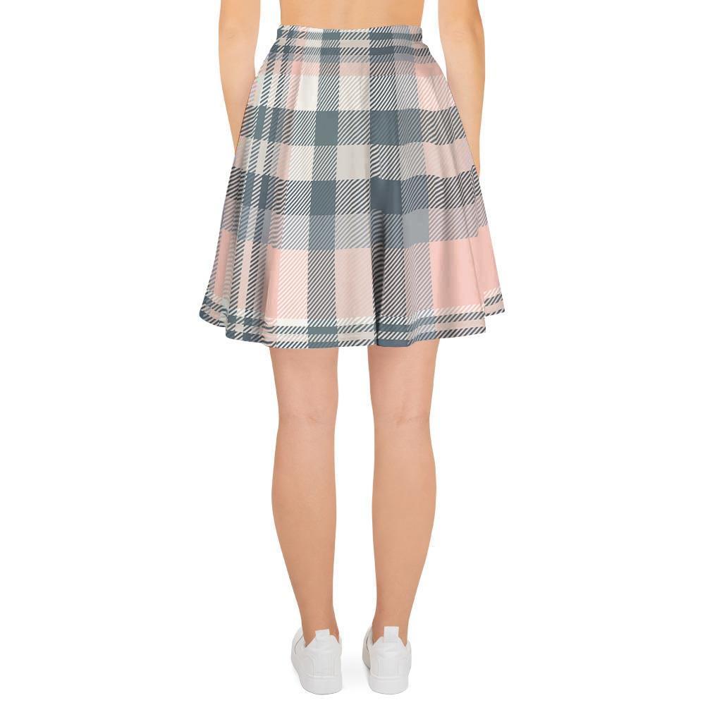 Pink Grey Plaid Tartan Women's Skirt-grizzshop
