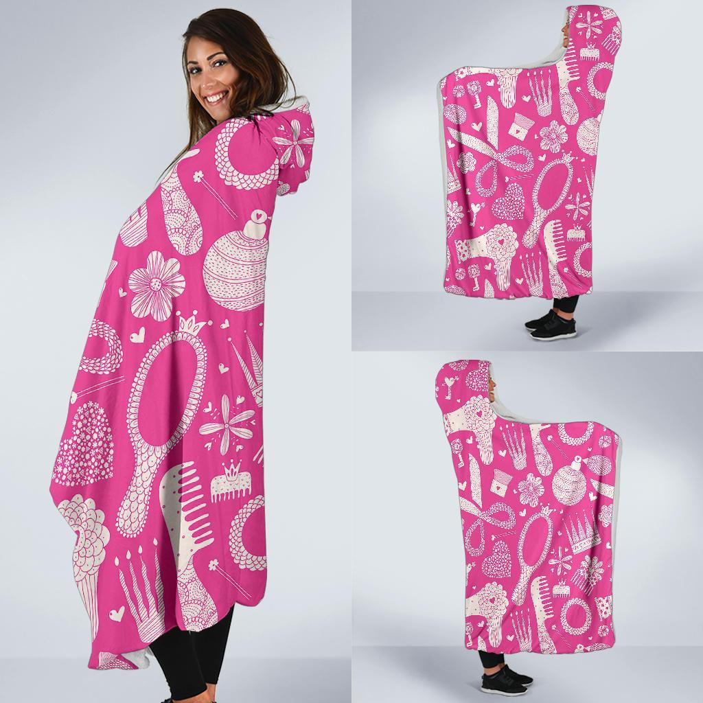 Pink Hair Stylist Pattern Print Hooded Blanket-grizzshop