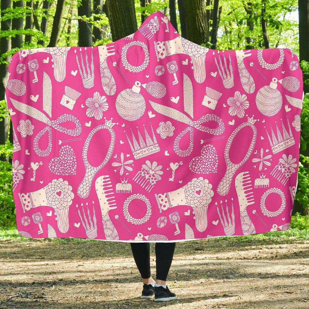Pink Hair Stylist Pattern Print Hooded Blanket-grizzshop