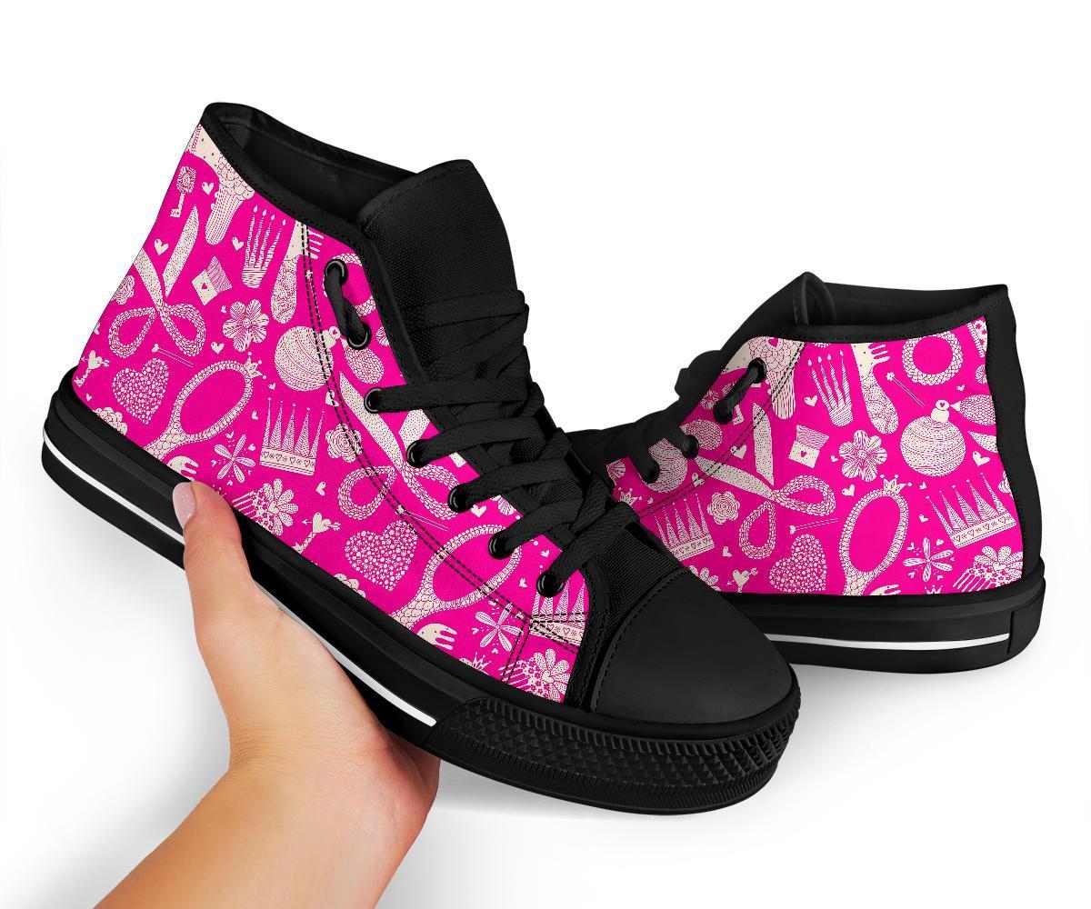 Pink Hair Stylist Pattern Print Men Women's High Top Shoes-grizzshop