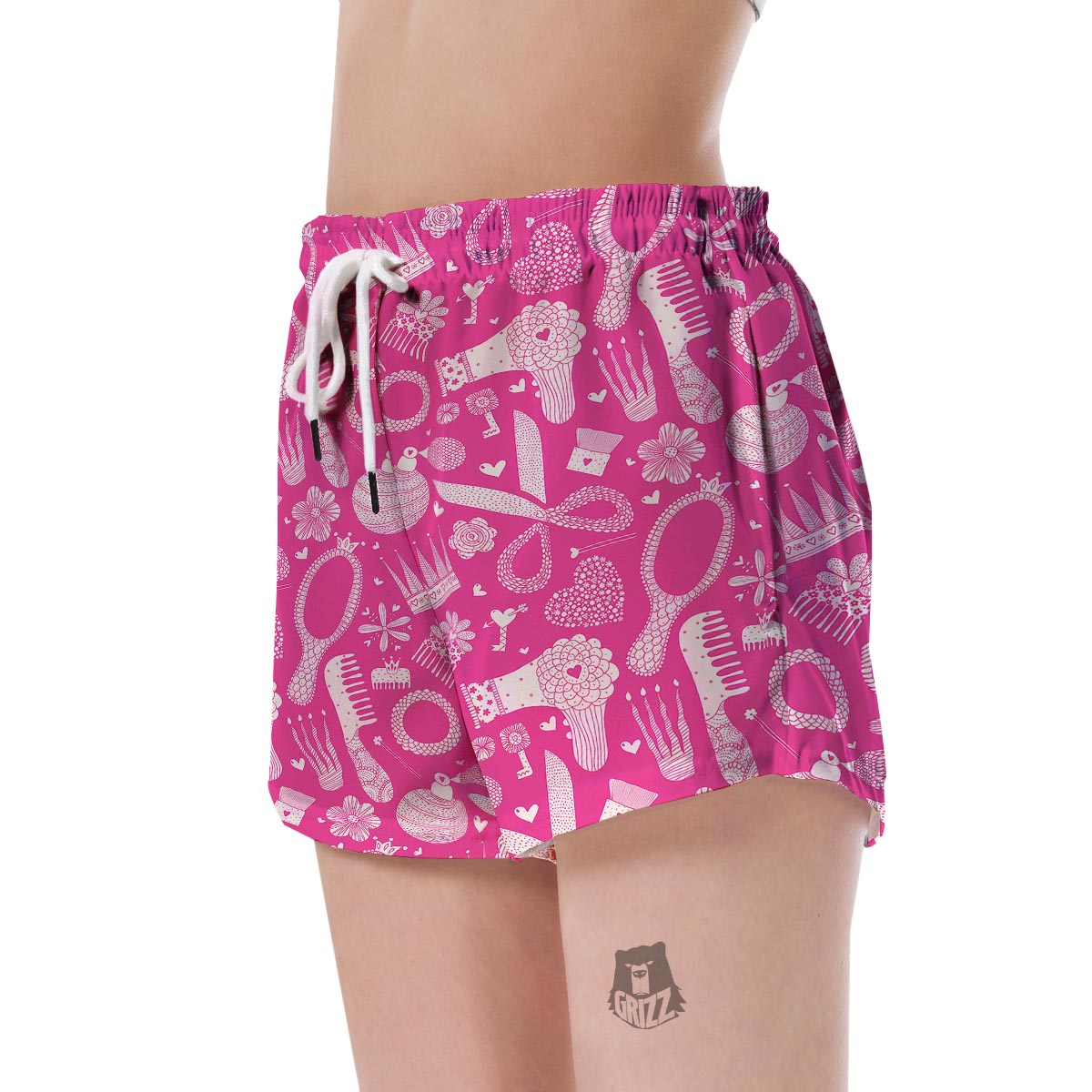 Pink Hair Stylist Pattern Print Women's Shorts-grizzshop