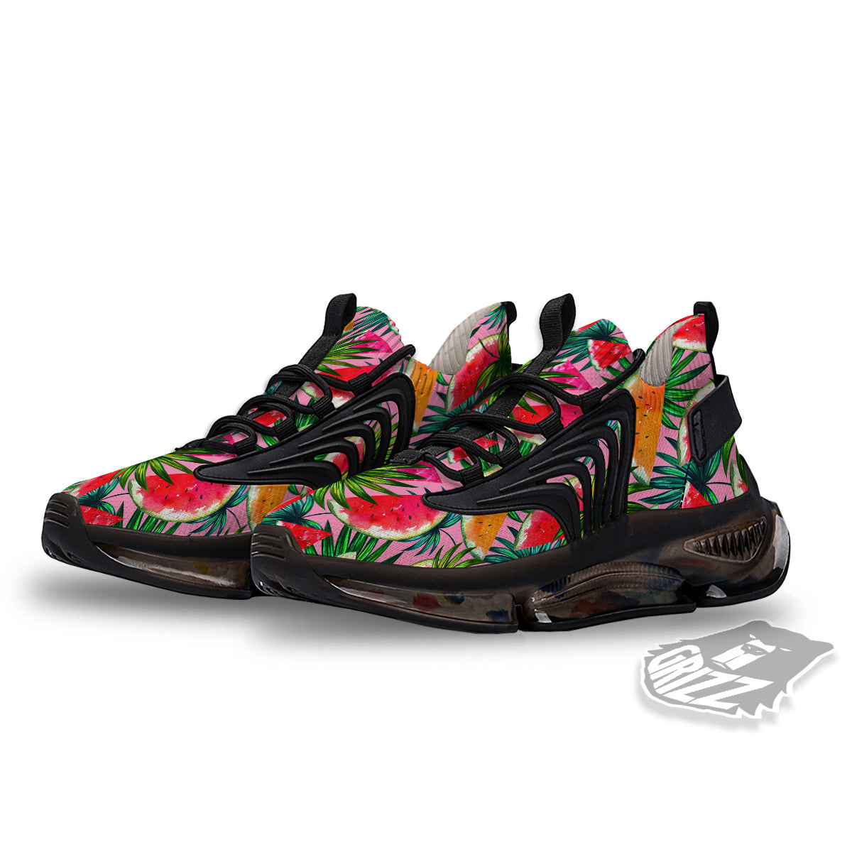 Pink Hawaiian Watermelon Print Pattern Black Gym Shoes-grizzshop