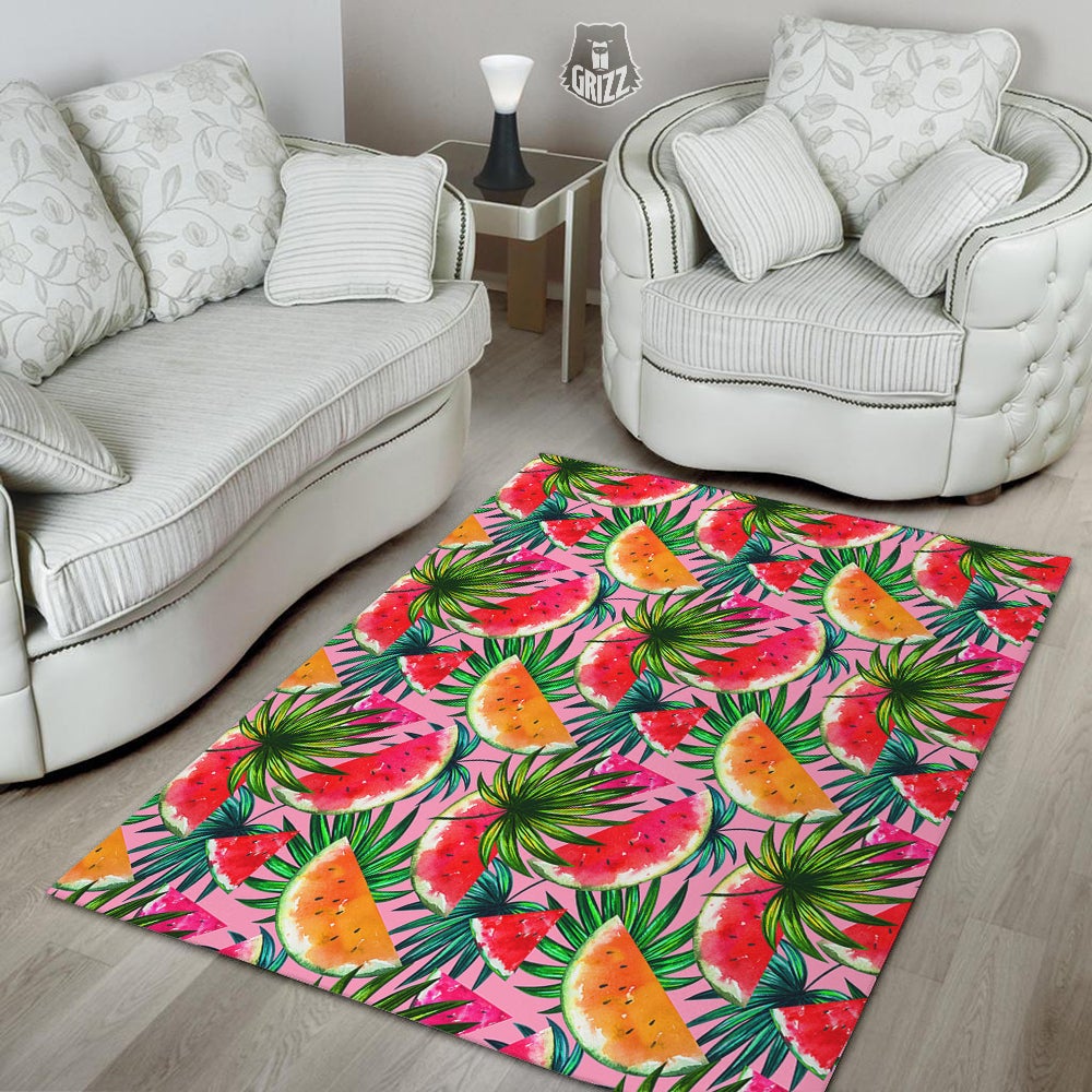 Pink Hawaiian Watermelon Print Pattern Floor Mat-grizzshop