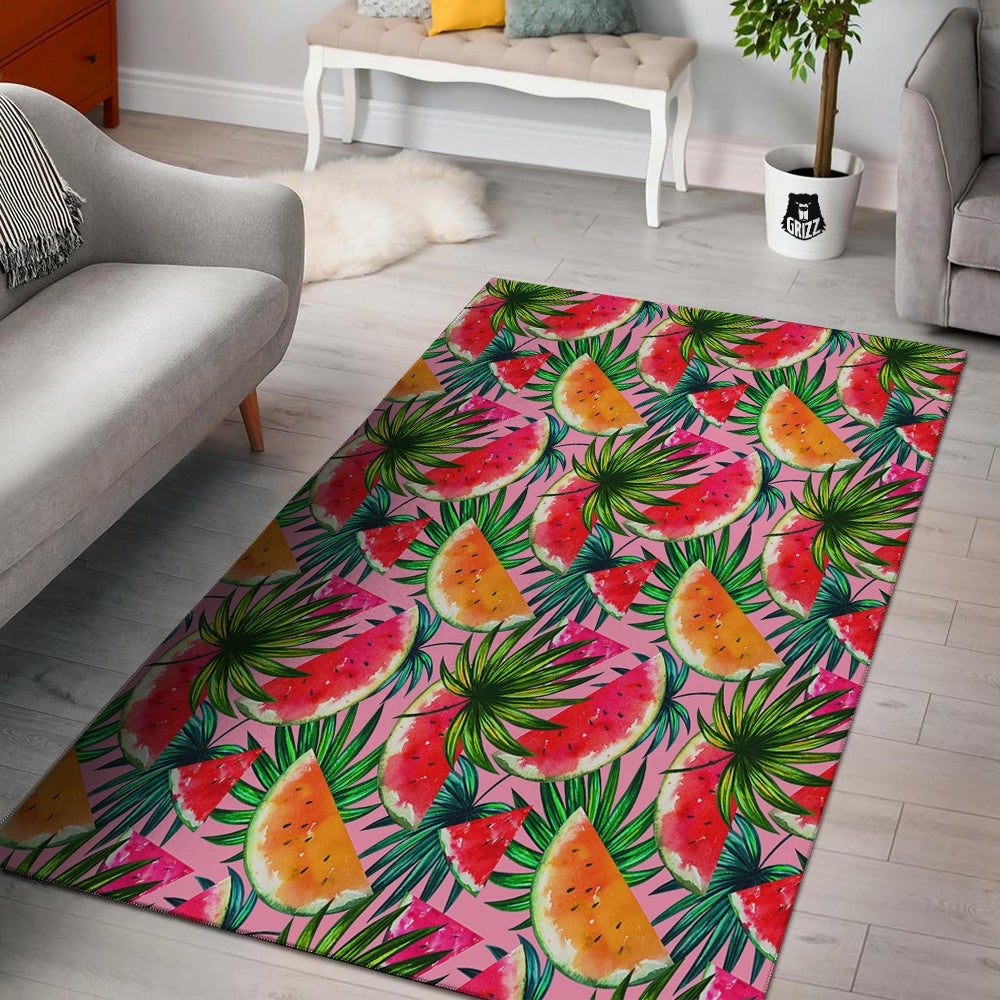 Pink Hawaiian Watermelon Print Pattern Floor Mat-grizzshop