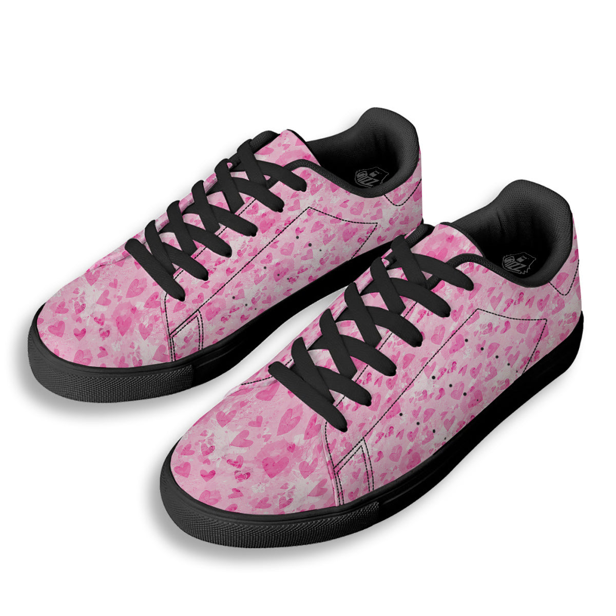 Pink Heart Cute Print Pattern Black Low Top Sneakers-grizzshop