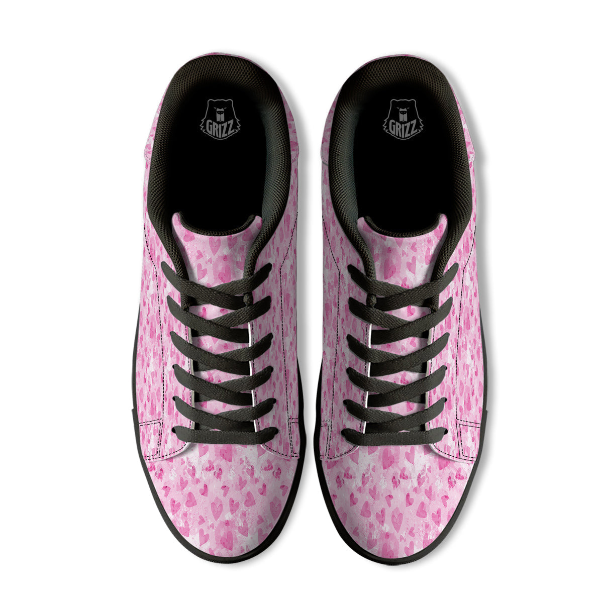 Pink Heart Cute Print Pattern Black Low Top Sneakers-grizzshop