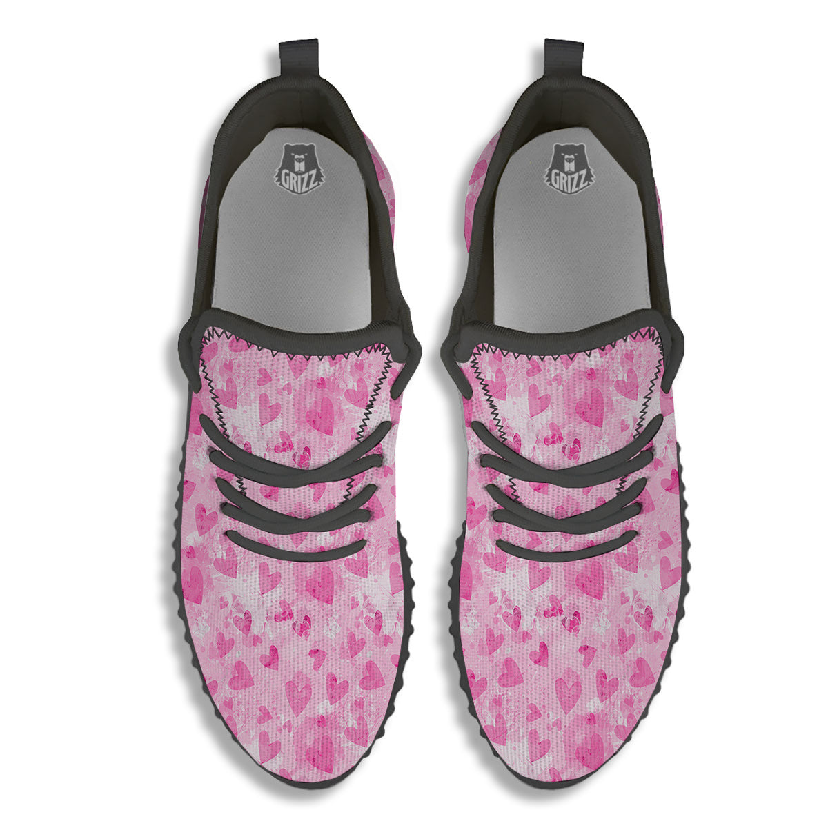 Pink Heart Cute Print Pattern Black Walking Shoes-grizzshop