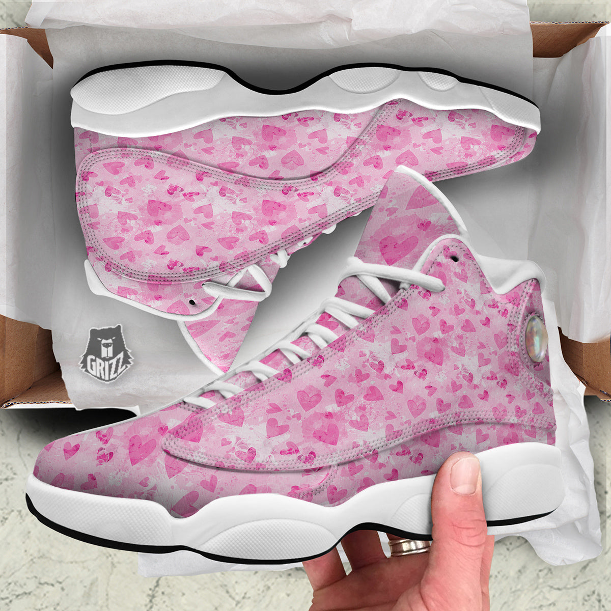 Pink Heart Cute Print Pattern White Basketball Shoes-grizzshop