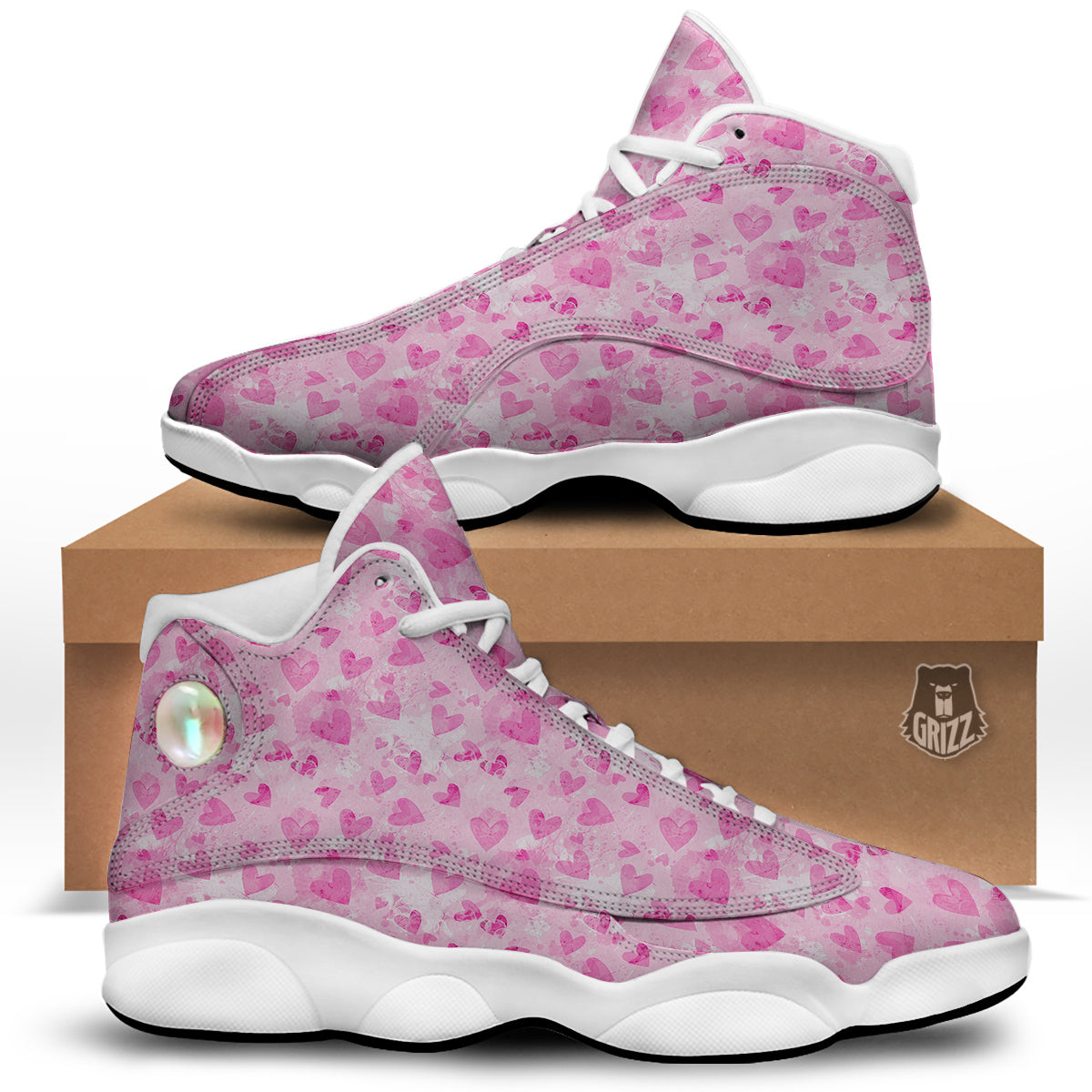 Pink Heart Cute Print Pattern White Basketball Shoes-grizzshop