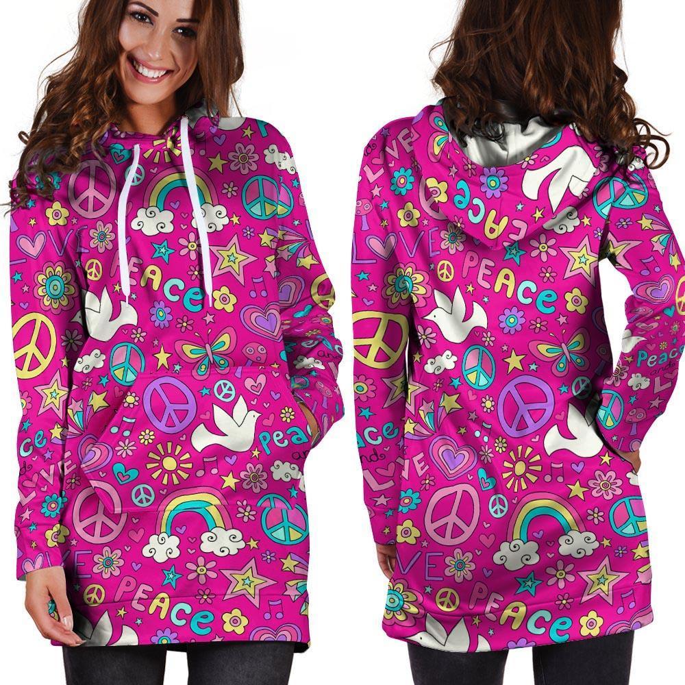 Pink Hippie Hoodie Dress-grizzshop